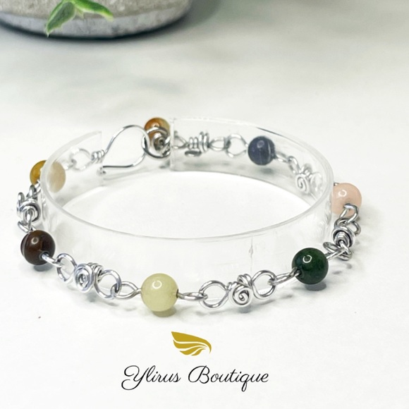 Adjutable Bracelet,Jasper,Tiger eye Genuine Gemstone, Non Tarnish aluminum Wire. - Picture 3 of 6